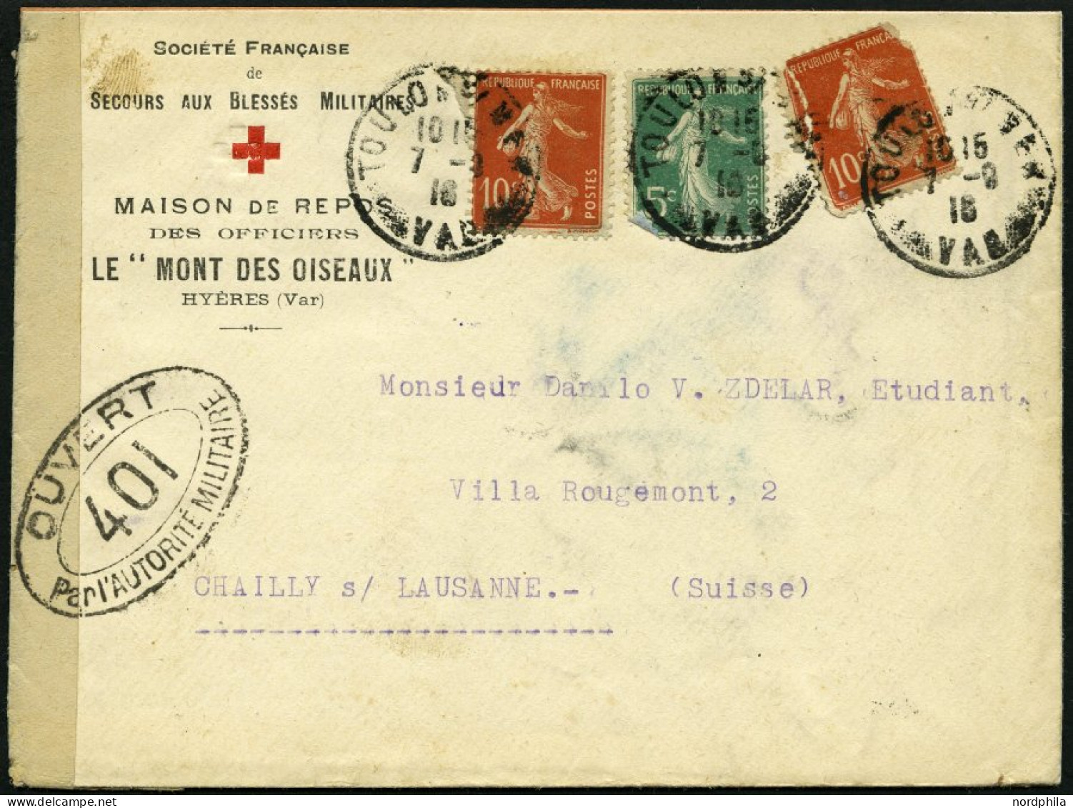FRANKREICH FELDPOST 1915, Vordruckbrief Des Französischen Roten Kreuzes Aus Dem Hospital Der Sociètè Française De Secour - Croix Rouge