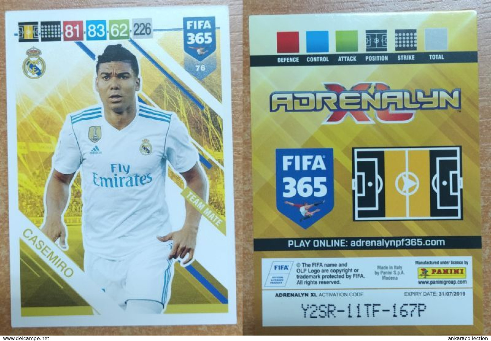 AC - 76 CASEMIRO  REAL MADRID  PANINI FIFA 365 2019 ADRENALYN TRADING CARD - Trading-Karten