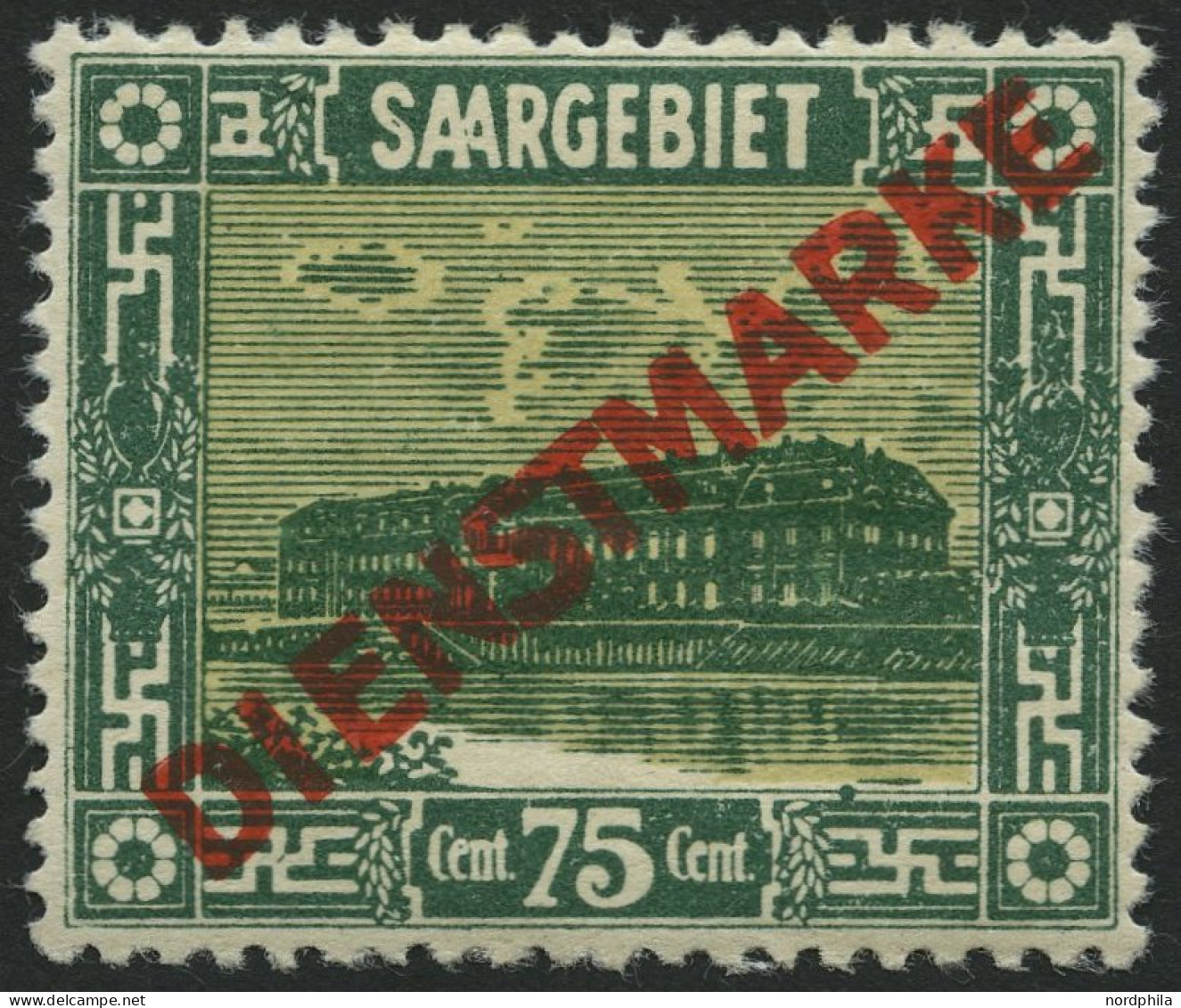 SAARGEBIET D 10PF XXII *, 1922, 75 C. Dkl`bläulichgrün/orangeweiß Mit Abart Punkt Auf Der Einfassunglinie über Innenrahm - Autres & Non Classés