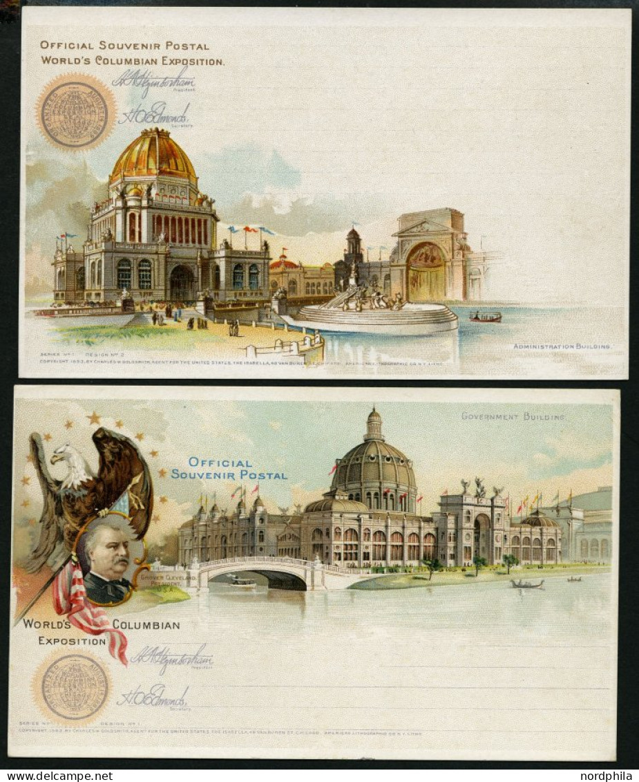 GANZSACHEN 1893, WORLD`S COLUMBIAN EXPOSITION, 11 Verschiedene Ungebrauchte 1 C. Postal Cards Der Serie Goldsmith, Prach - Verzamelingen
