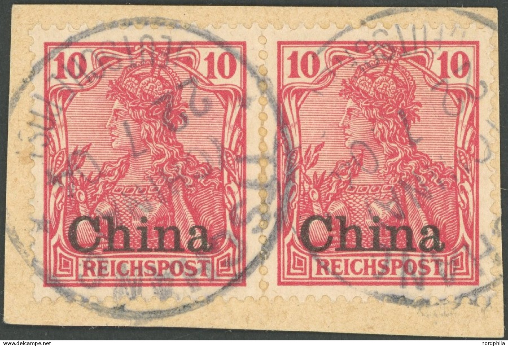 DP CHINA 17  Paar BrfStk, ITSCHANG, 22.7.04, Auf Waagerechtem Paar 10 Pf. Reichspost, Prachtbriefstück - Deutsche Post In China