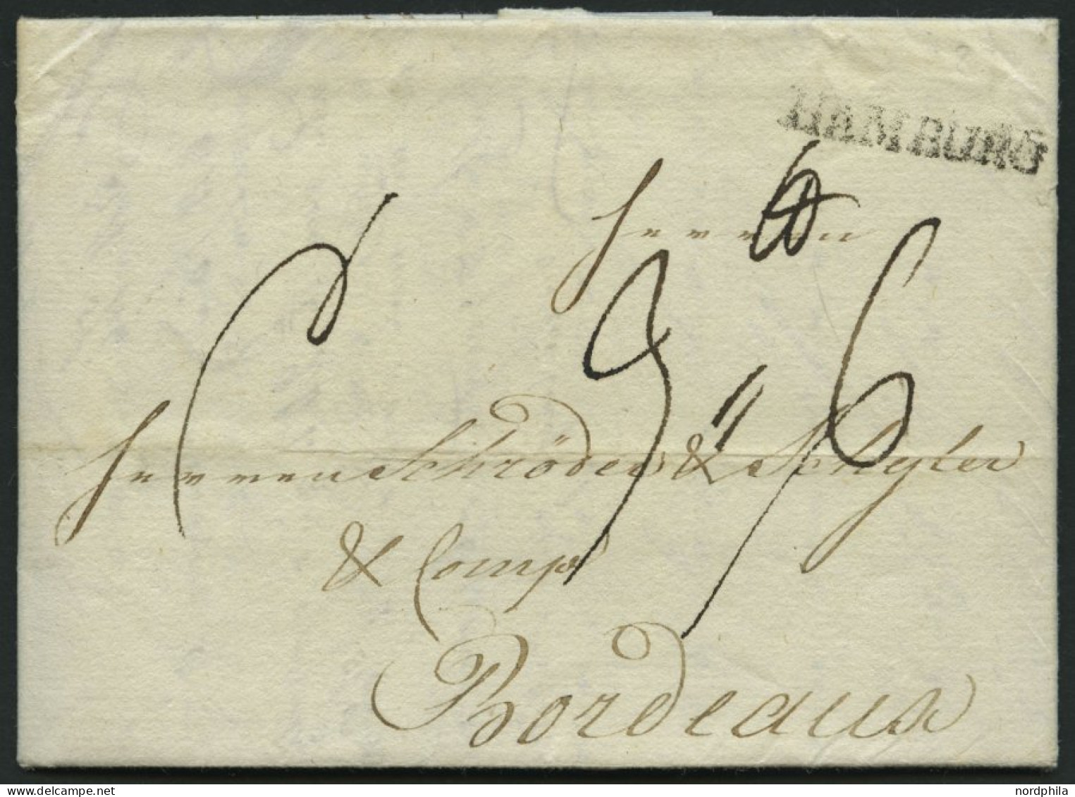 HAMBURG VORPHILA 1789, HAMBURG, L1 Auf Brief Nach Bordeaux, Registraturbug, Pracht - Sonstige & Ohne Zuordnung