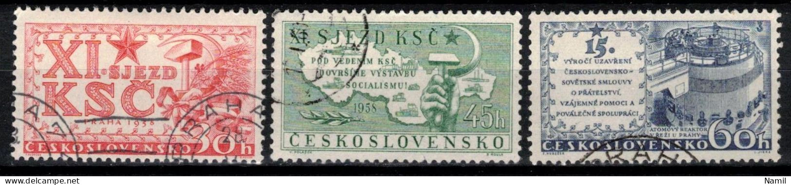 Tchécoslovaquie 1958 Mi 1075-7 (Yv 959-61), Obliteré, - Usati