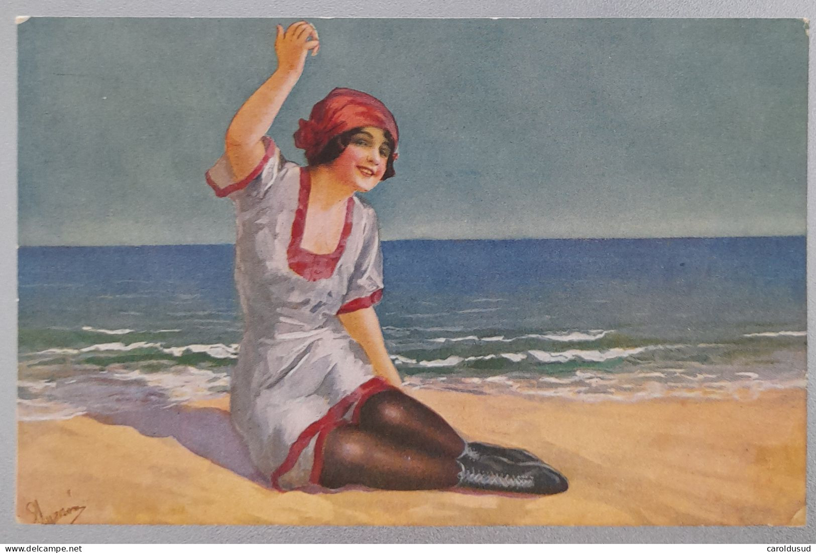 Cpa Litho PRECURSEUR STAMPA 7823 Illustrateur GUERZONI FEMME FILLE SUR PLAGE VOYAGE 1920 LACKEN - Guerinoni