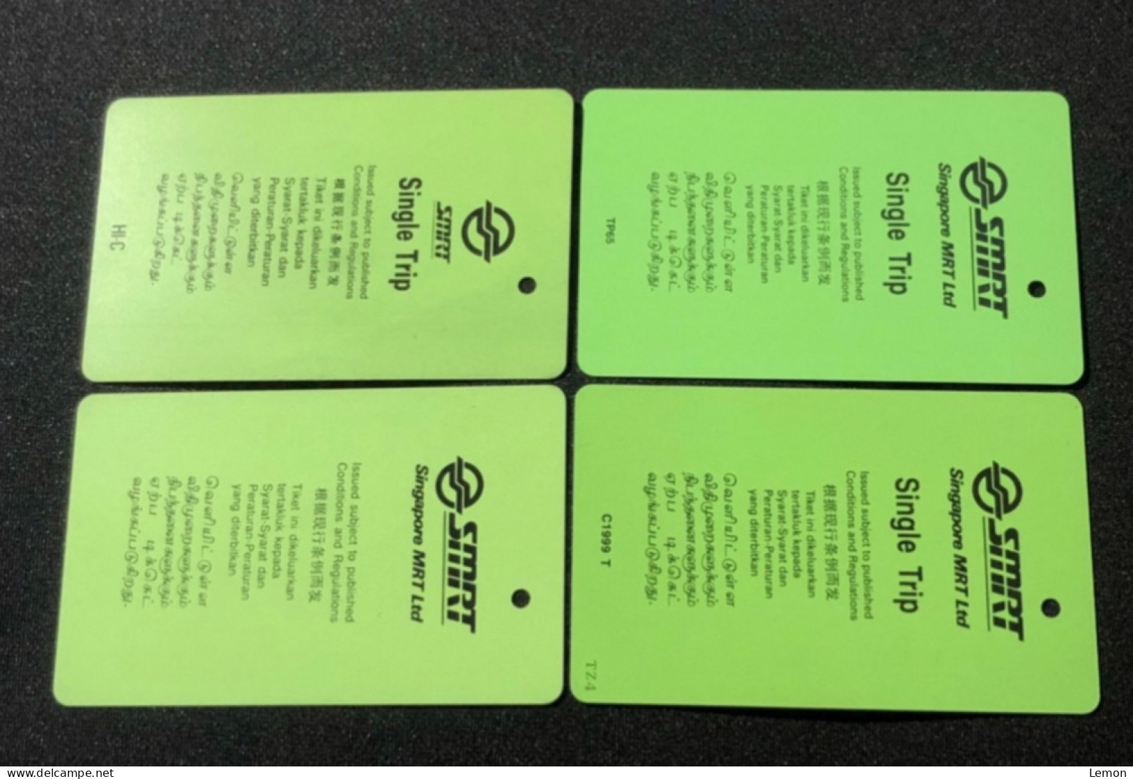 Singapore SMRT TransitLink Metro Train Subway Ticket Card, SMRT TRAIN STATION, Set Of 4 Used Cards - Singapore