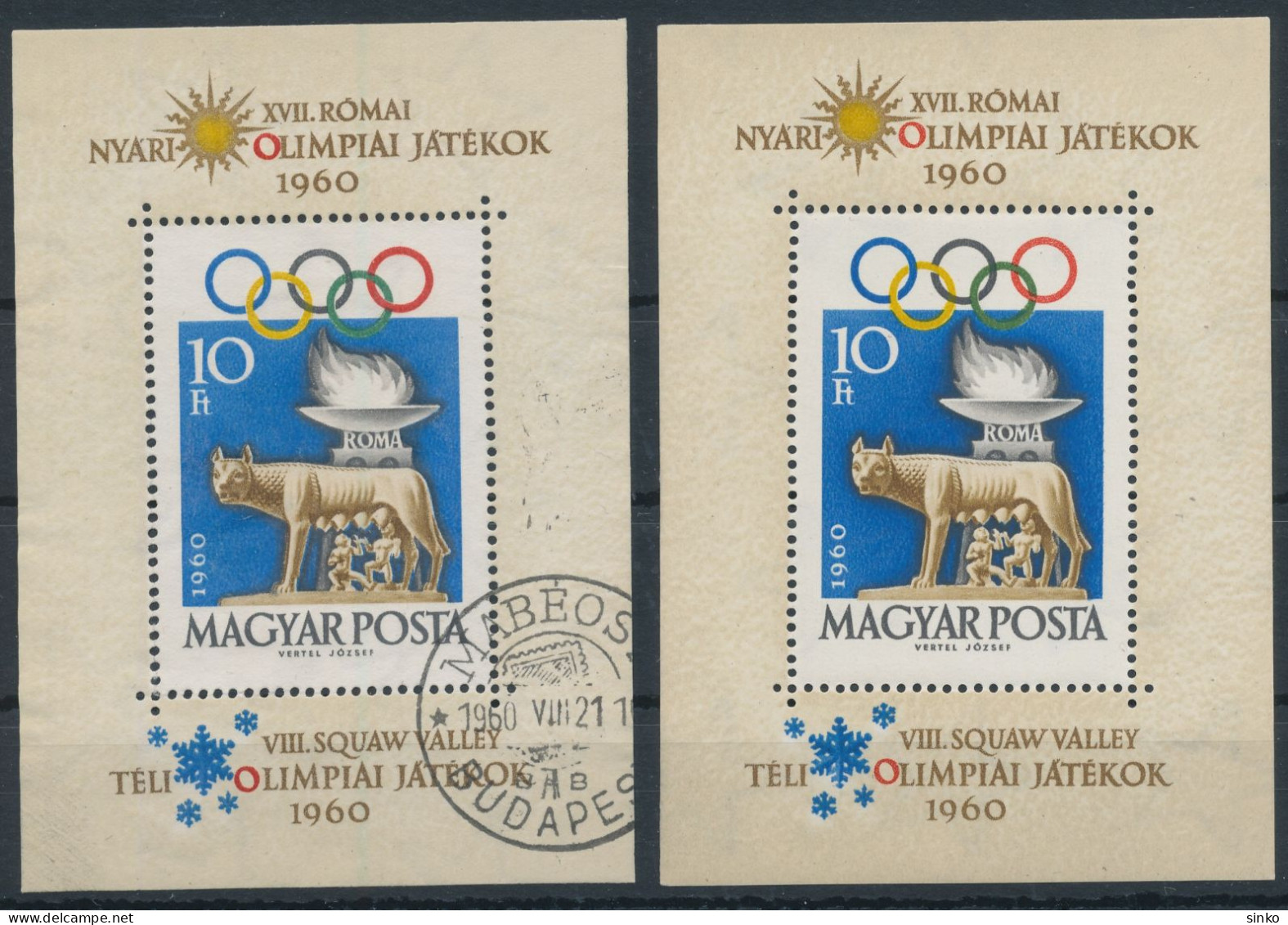 1960. Olympics (I.) - Rome Winter Olympics (I.) - Squaw Valley - Block - Misprint - Variétés Et Curiosités