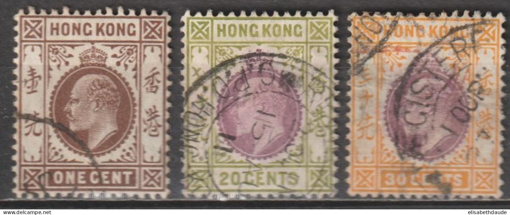 1911 - HONG KONG (CHINA) - FILIGRANE CA MULTIPLE  - YVERT N°95/97 OBLITERES - COTE = 82 EUR - Used Stamps