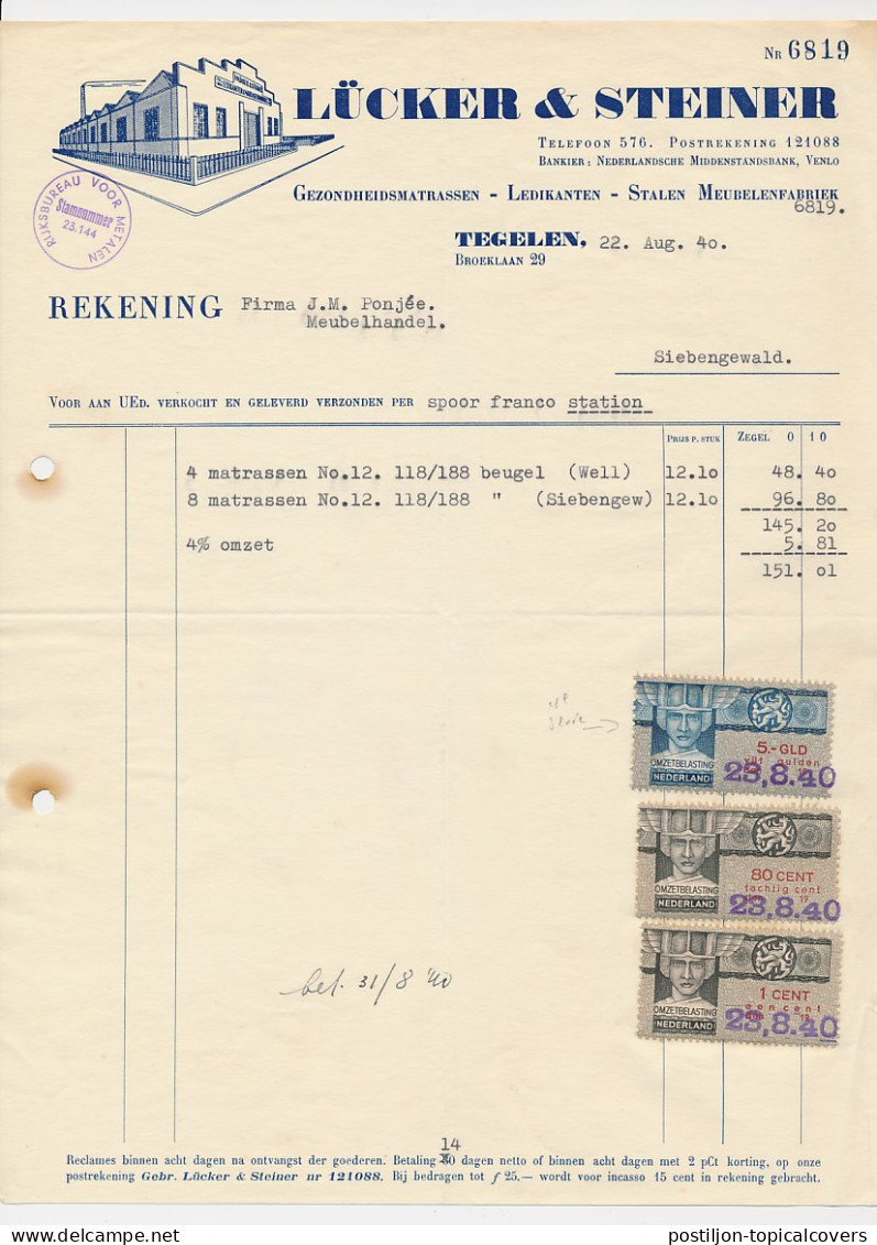 Omzetbelasting Diverse Waarden - Tegelen 1940 - Fiscaux