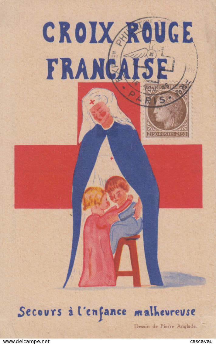 Carte   FRANCE   Exposition  Philatélique   CROIX  ROUGE   PARIS   1946 - Briefmarkenmessen