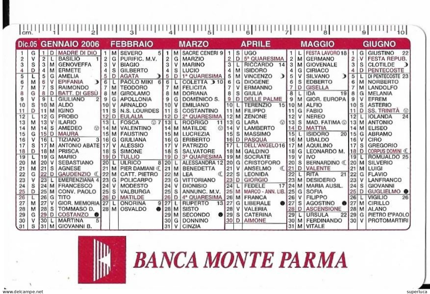 16-BANCA MONTE PARMA 2006-CALENDARIO TASCABILE(ASSORBITA DA BANCA INTESA) - Klein Formaat: 2001-...