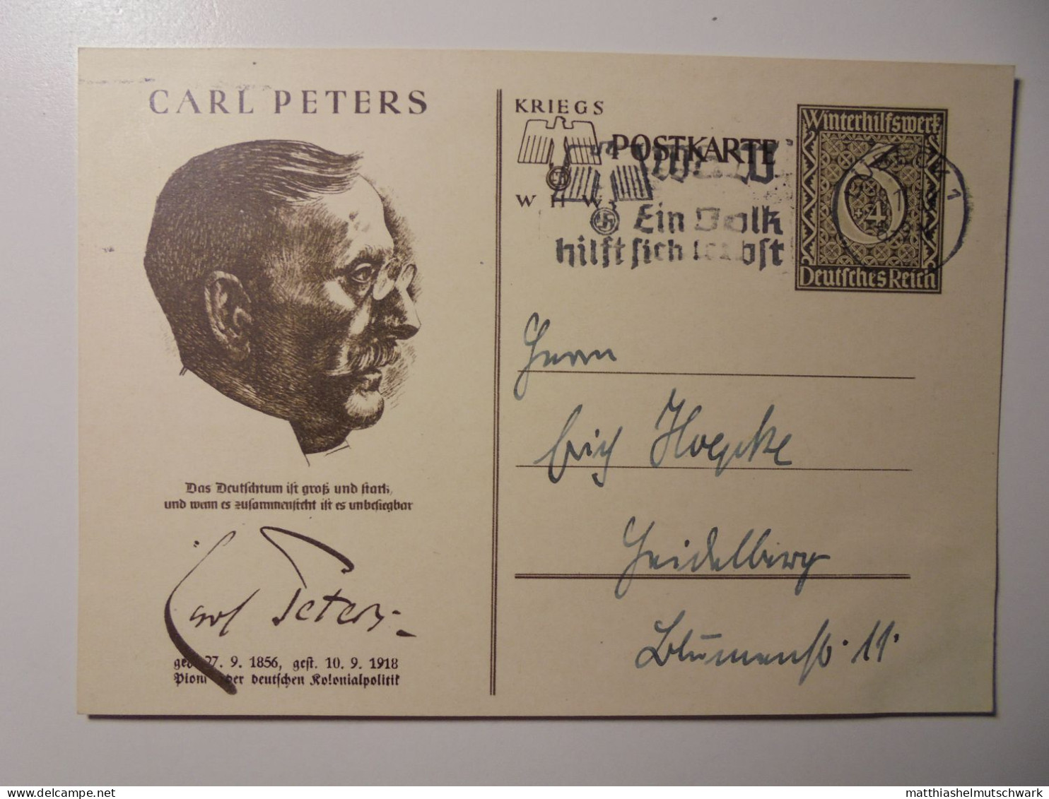 Deutsches Reich /Ganzsache „CARL PETERS“ Gebraucht € 3,00 Internetpreis, Aber Gestempelt LÜBECK 1 WHW Ein - Postkarten
