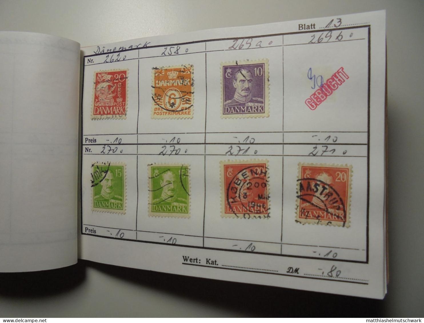 Auswahlheft Nr. 387 von 1992 20 Blätter 146 Briefmarken  Dänemark 1875-1953-1954/Mi Nr. 23bB-345, unvol