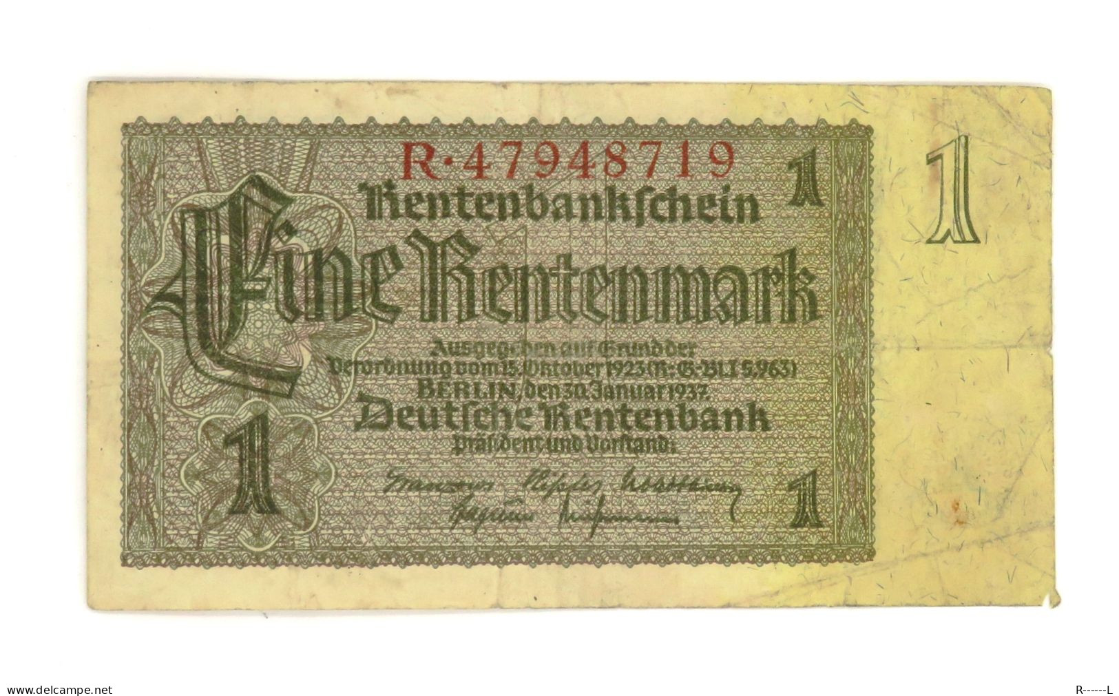 Allemagne : 1 Rentenmark Berlin 1937 - Autres & Non Classés