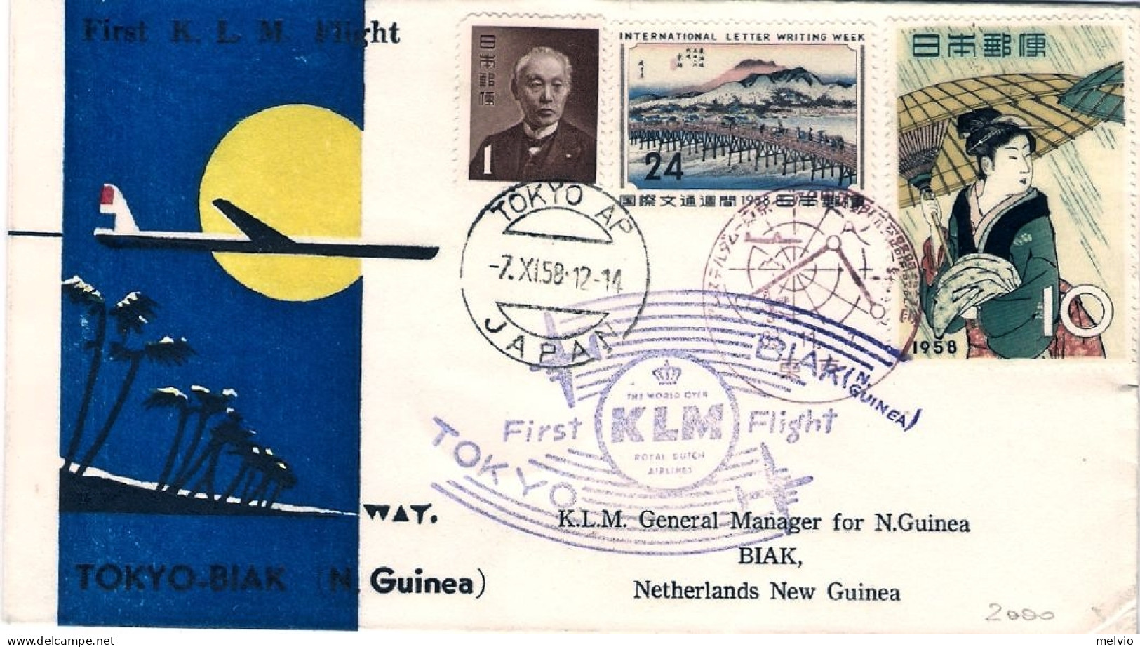 1958-Giappone Japan I^volo Klm Tokyo Biak (nuova Guinea) Via Rotta Polare - Covers & Documents