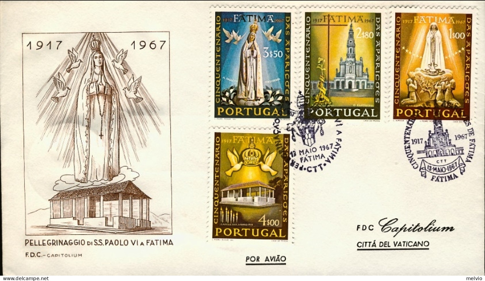 1967-Portogallo Busta Fdc Del Pellegrinaggio Di Sua Santita' Paolo VI A Fatima D - FDC