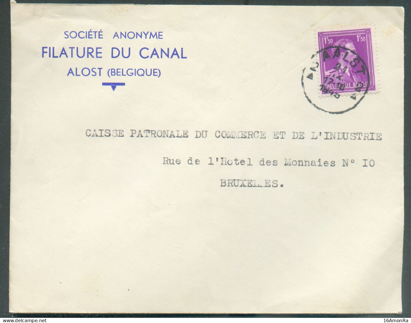 1Fr.50 LEOPOLD III Col Ouvert Obl. Sc AALST 2 Sur Lettre ( S.A. Filature Du CANAL) Du 21-IX-1945 Vers Bruxelles  - 22118 - 1936-1957 Col Ouvert