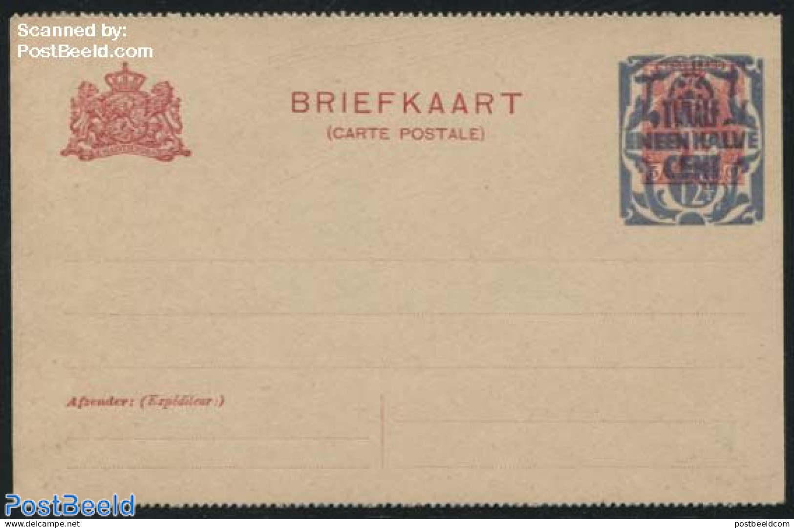 Netherlands 1921 Postcard 12.5c On 5c, Perforated, Short Dividing Line, Unused Postal Stationary - Cartas & Documentos