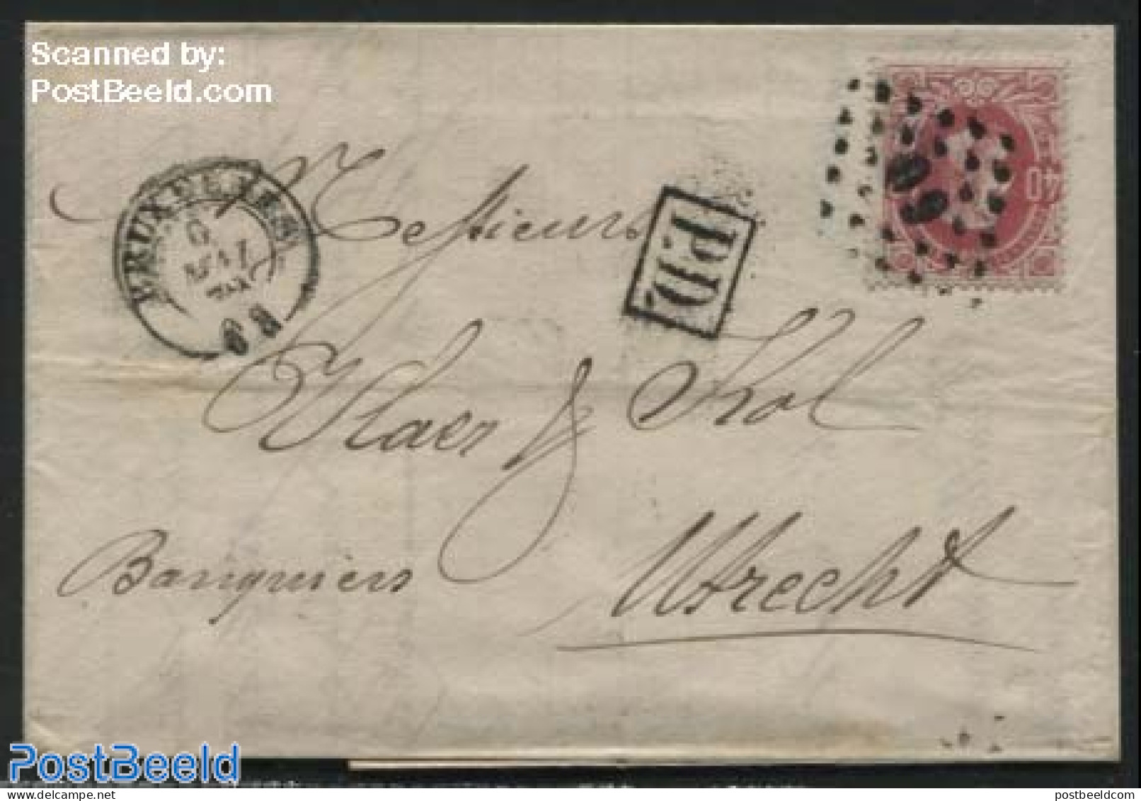 Belgium 1872 Letter From Bruxelles To Utrecht, Postal History - Covers & Documents