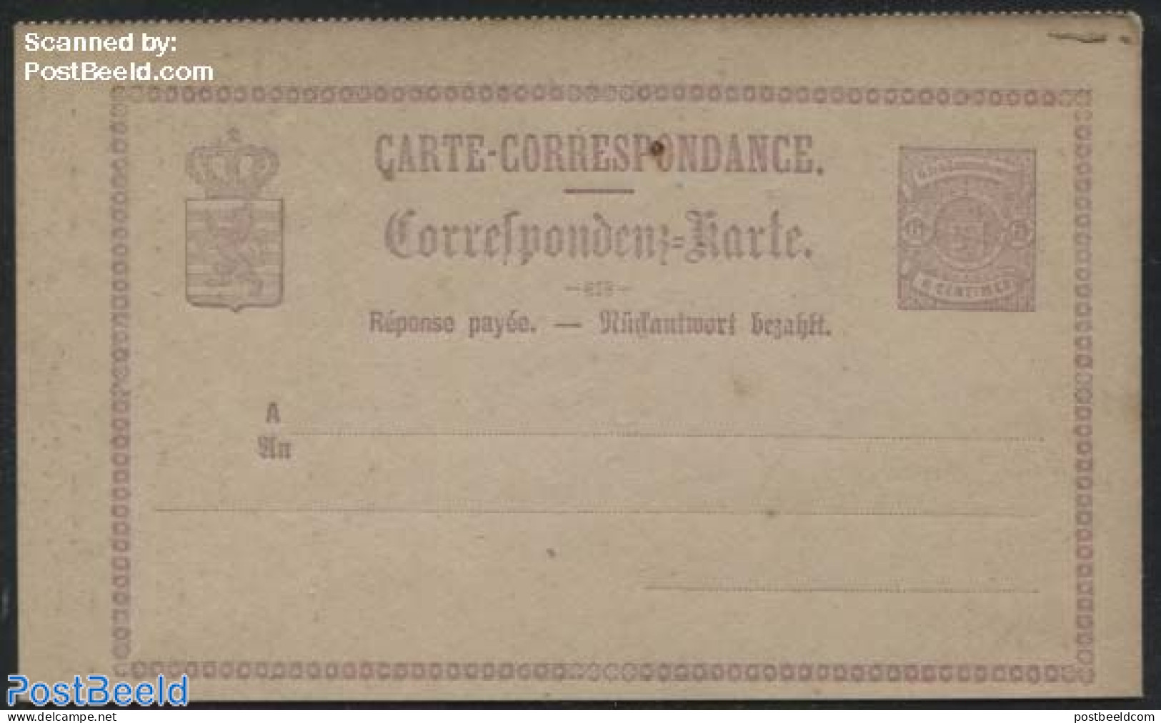 Luxemburg 1874 Reply Paid Postcard 6/6c (stars In Corners), Unused Postal Stationary - Lettres & Documents