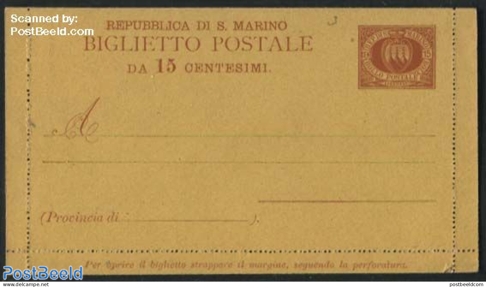 San Marino 1890 Letter Card 15c, Unused Postal Stationary - Brieven En Documenten