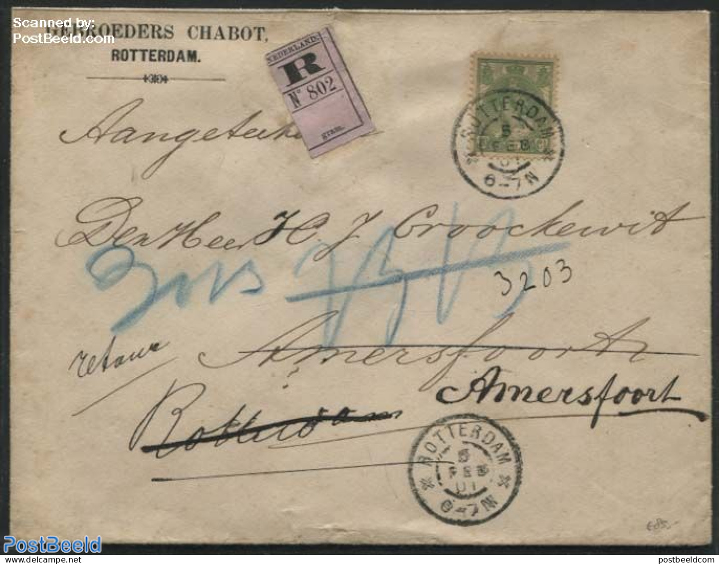 Netherlands 1901 Registered Letter, Returned To Sender, With NVPH No. 68, Postal History - Lettres & Documents