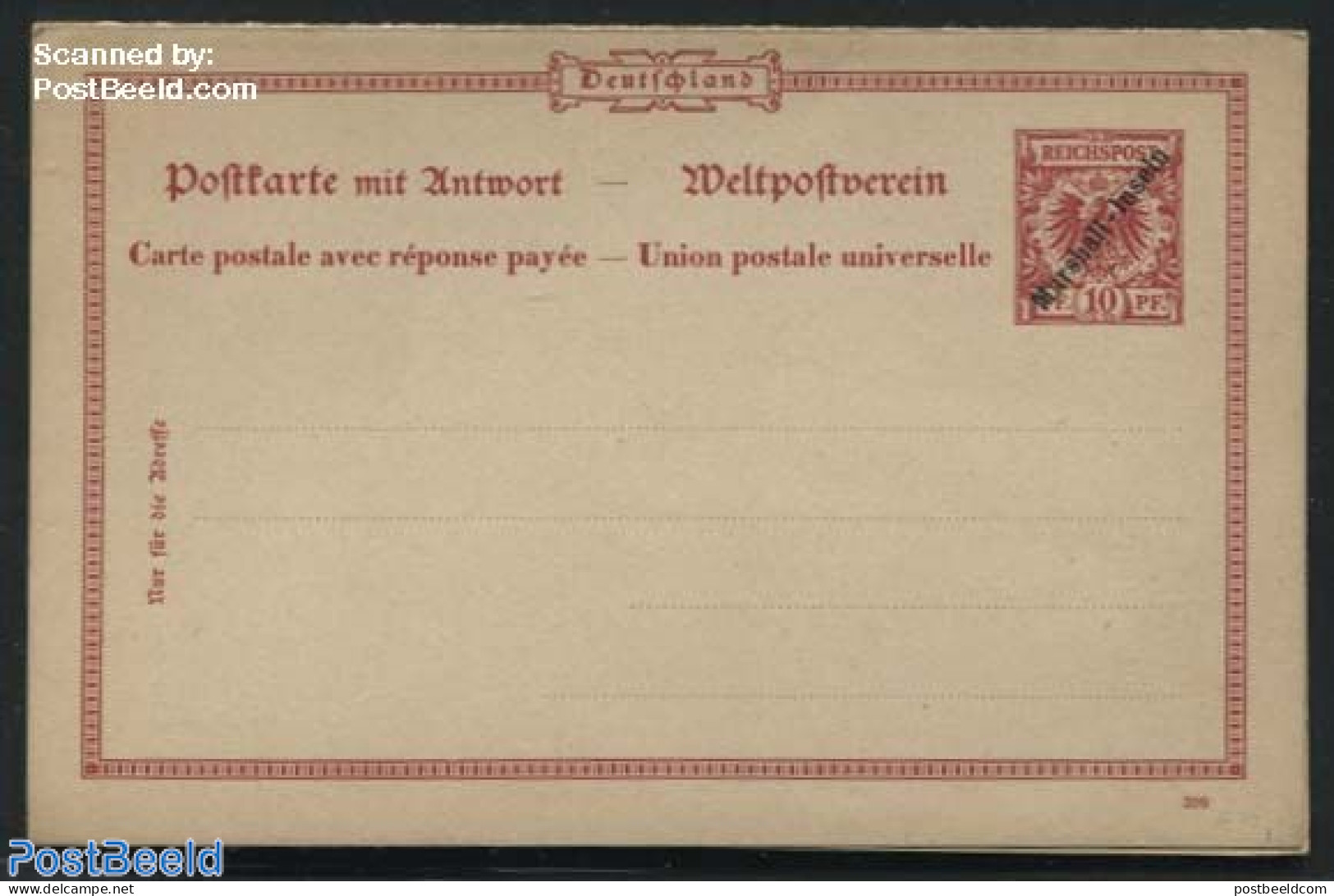 Germany, Colonies 1899 Marshall, Reply Paid Postcard 10/10pf, Unused Postal Stationary - Autres & Non Classés