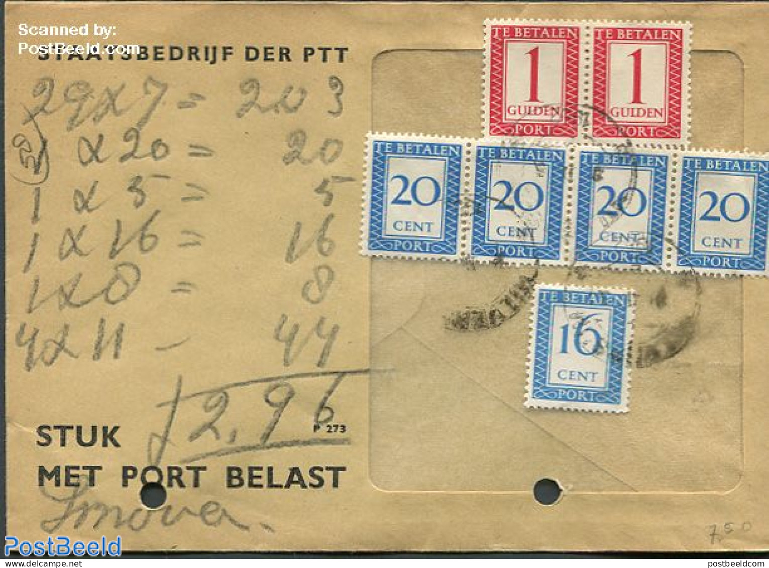 Netherlands 1952 Postage Due, 4x20c,16c And 2x1c, Postal History - Briefe U. Dokumente