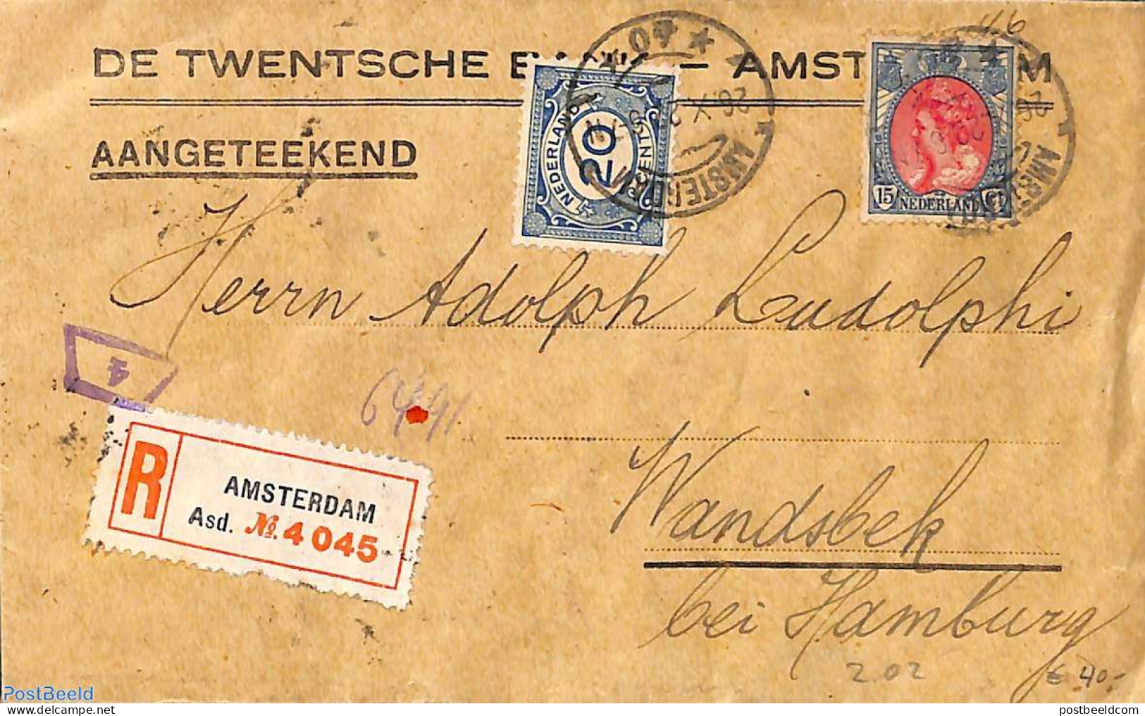 Netherlands 1922 Registered Censored Letter From Amsterdam To Hamburg, Postal History - Covers & Documents