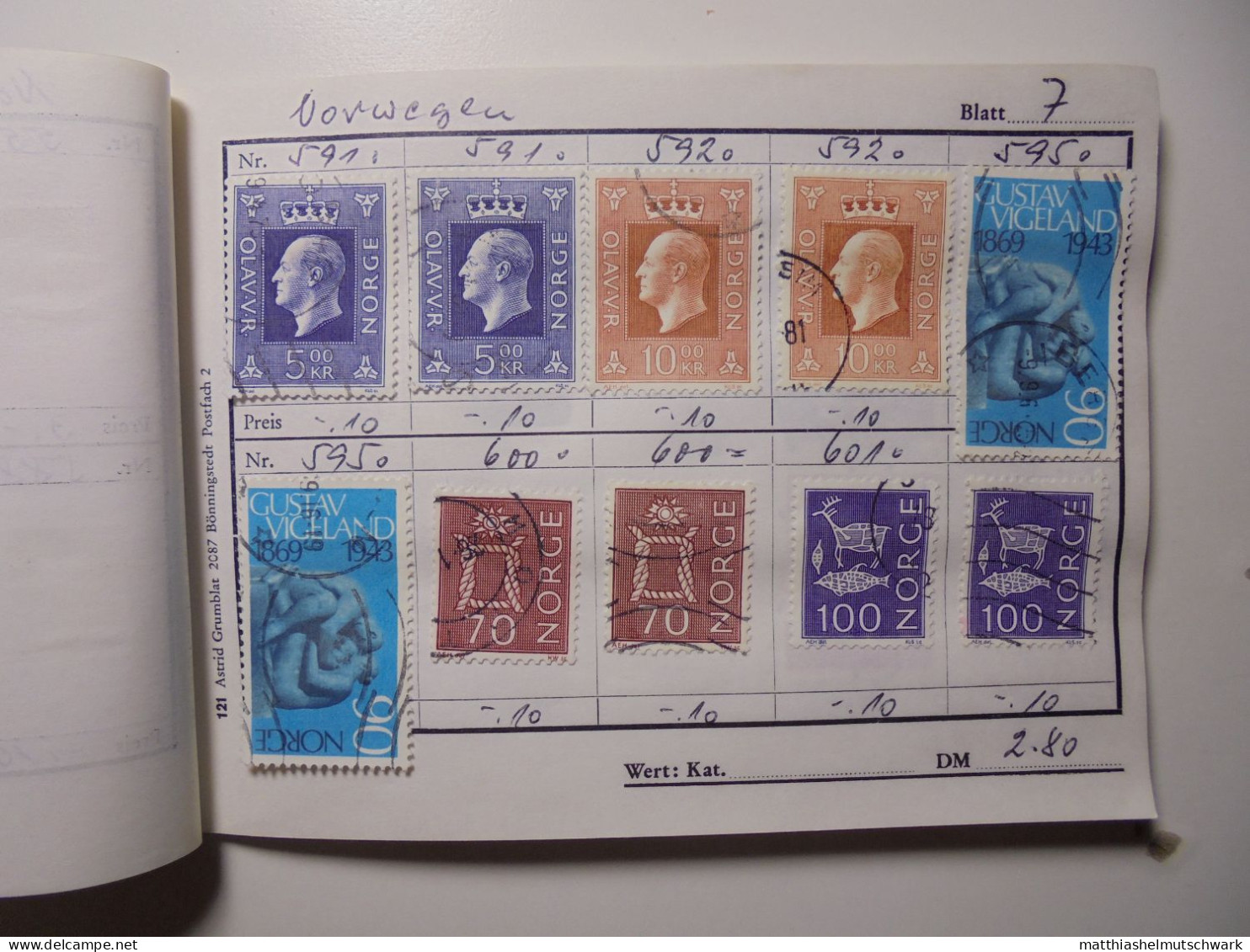 Auswahlheft Nr. 512 20 Blätter 186 Briefmarken  Norwegen ca. 1962-1983/Mi Nr. 479x-877 Einschließlich 1