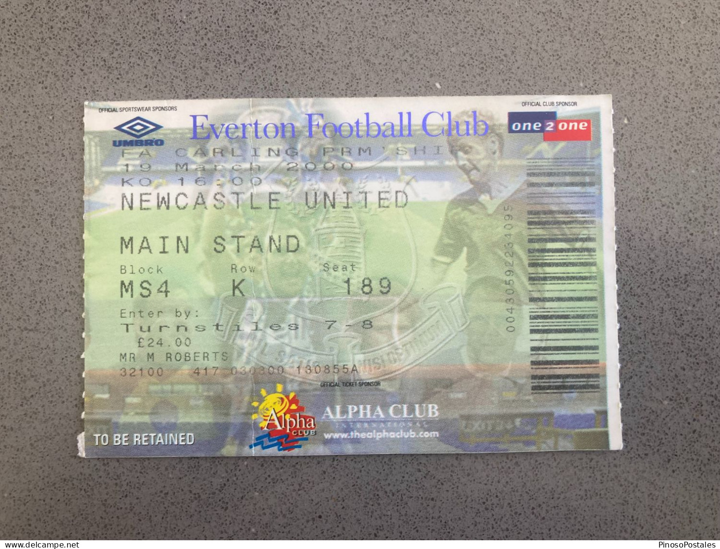 Everton V Newcastle United 1999-00 Match Ticket - Tickets & Toegangskaarten