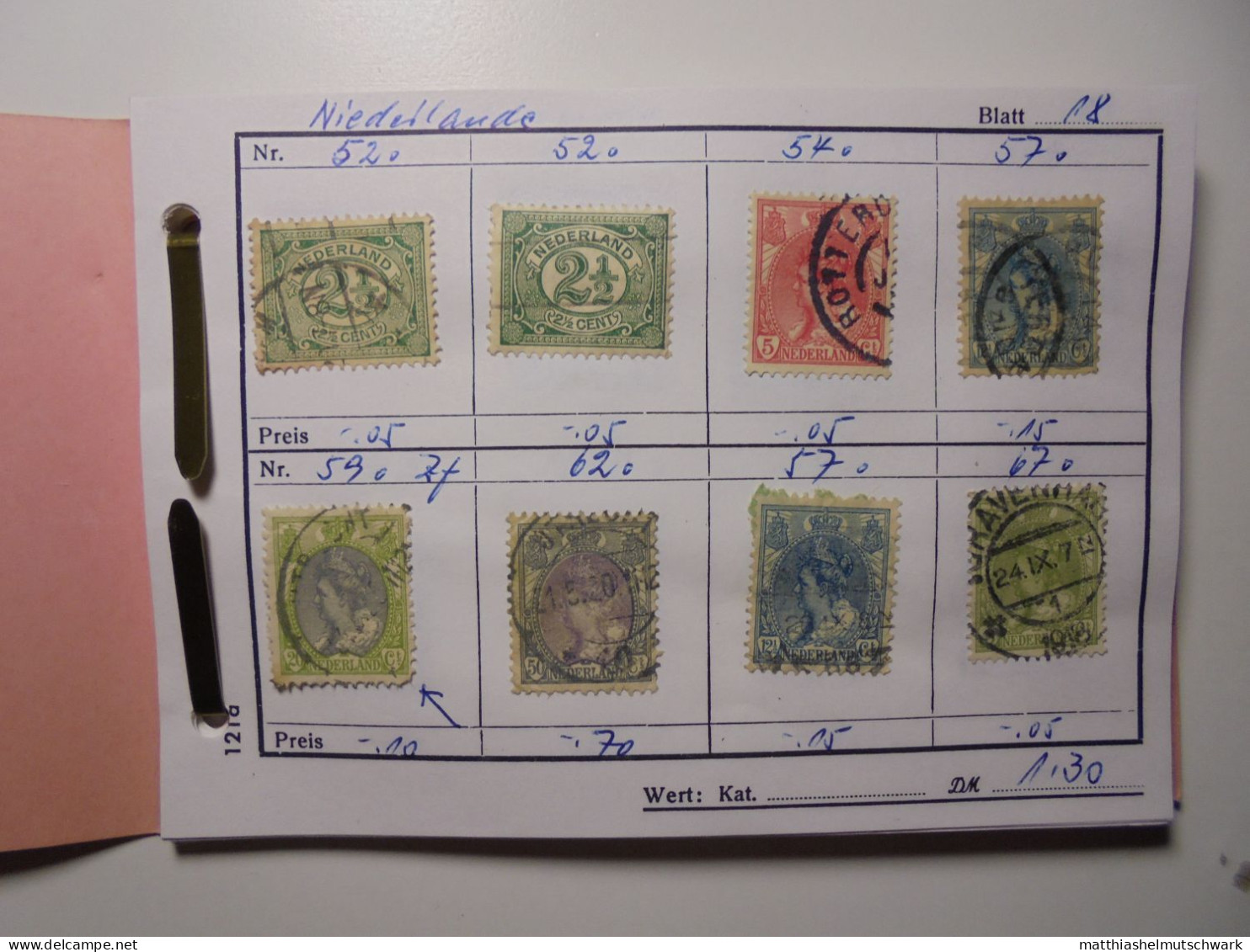 Auswahlheft Nr. 650 22 Blätter 172 Briefmarken Xx Niederlande 1899-1989/Mi Nr. 52-1374, Unvollständig Ei - Collections