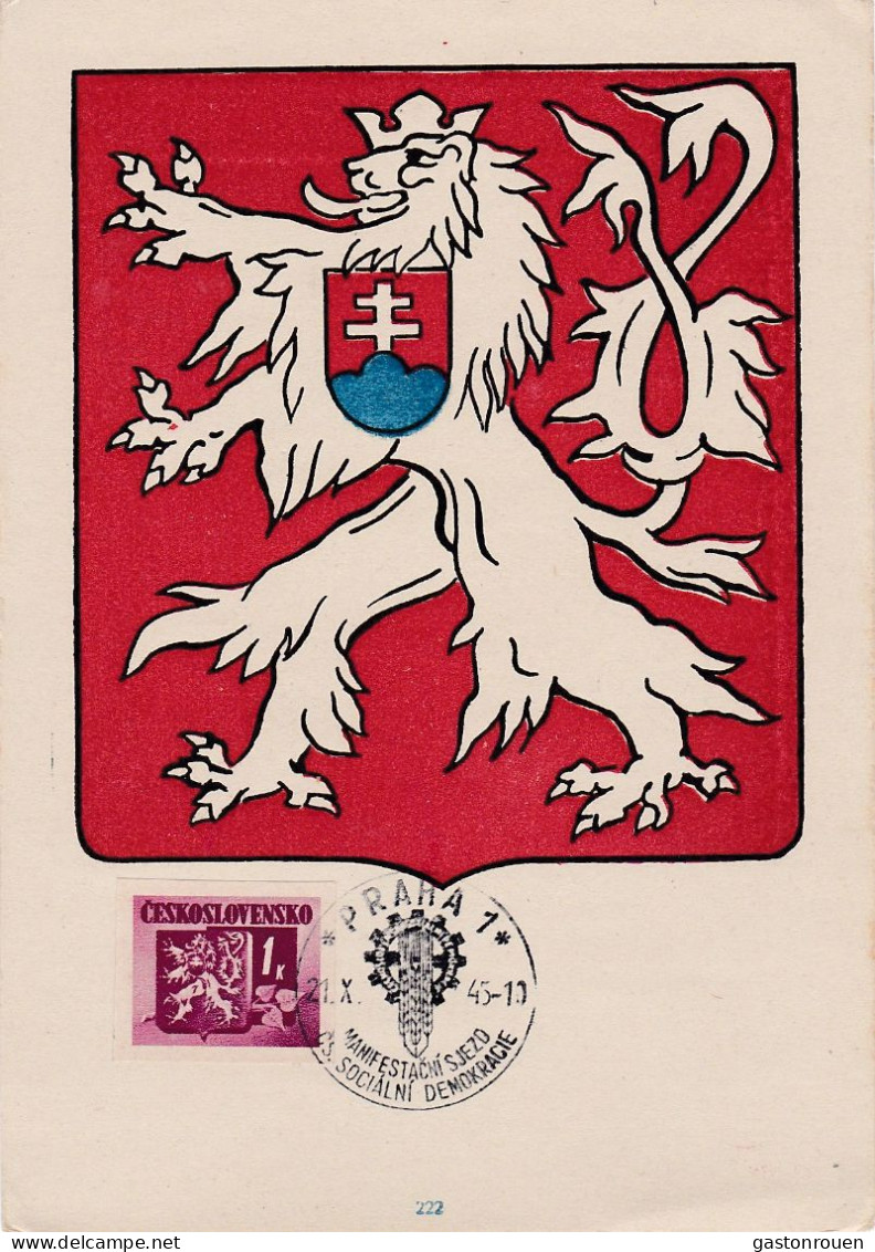 Carte Maximum Tchécoslovaquie 1945 364 Blason - FDC