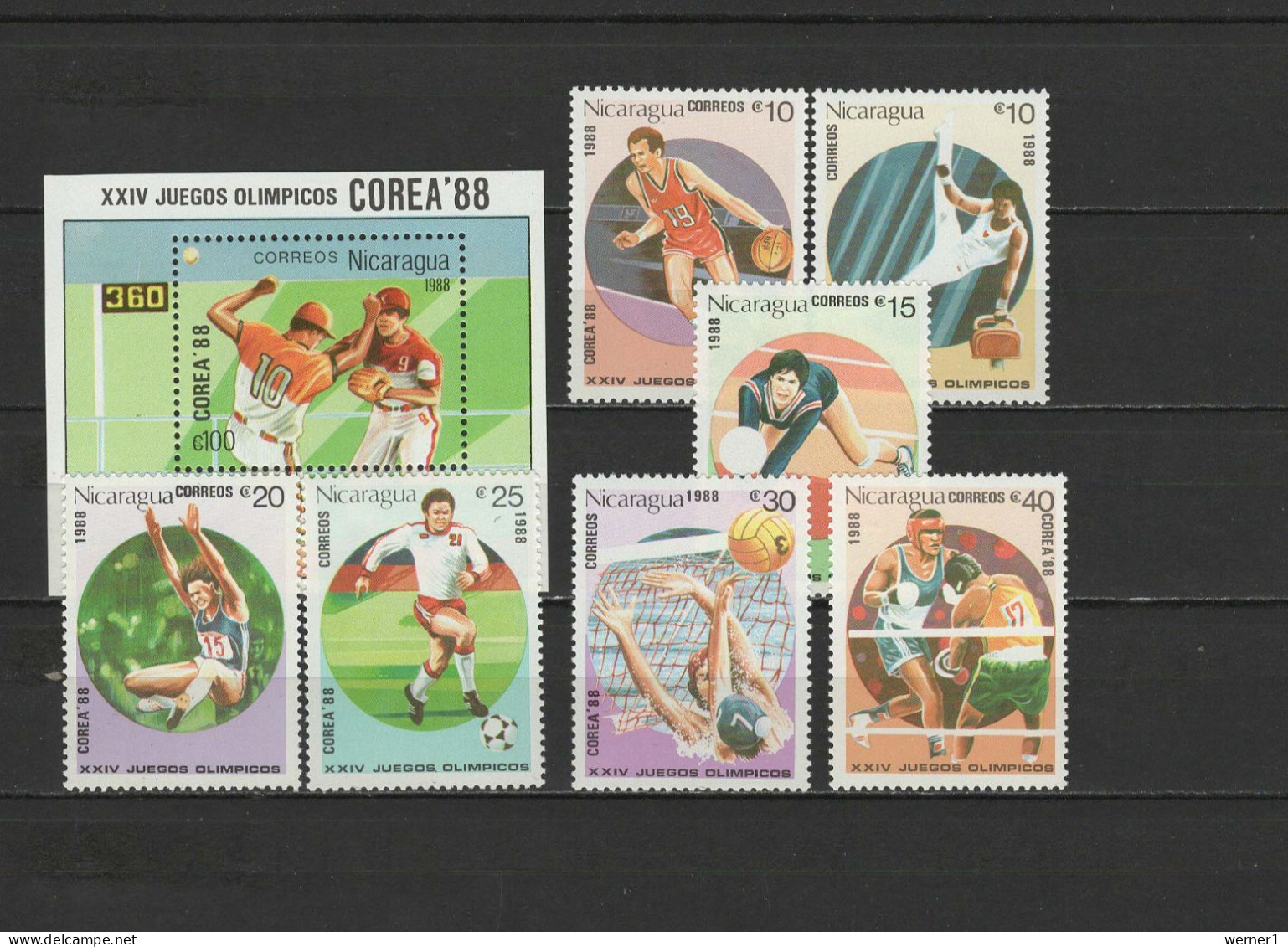 Nicaragua 1988 Olympic Games Seoul, Baseball, Basketball, Volleyball, Football Soccer, Boxing Etc. Set Of 7 + S/s MNH - Zomer 1988: Seoel