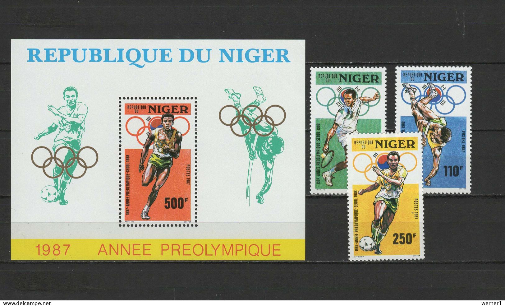 Niger 1987 Olympic Games Seoul, Athletics, Tennis, Football Soccer Set Of 3 + S/s MNH - Zomer 1988: Seoel