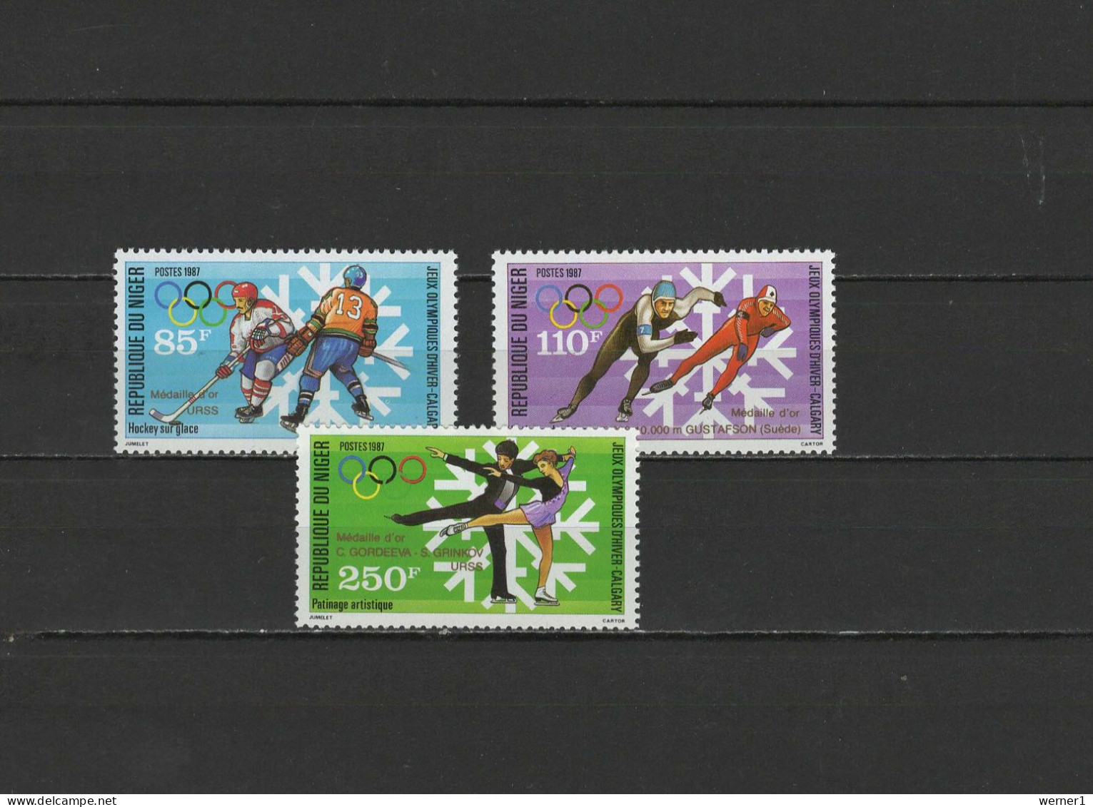 Niger 1988 Olympic Games Calgary Set Of 3 With Winners Overprint In Gold MNH - Winter 1988: Calgary