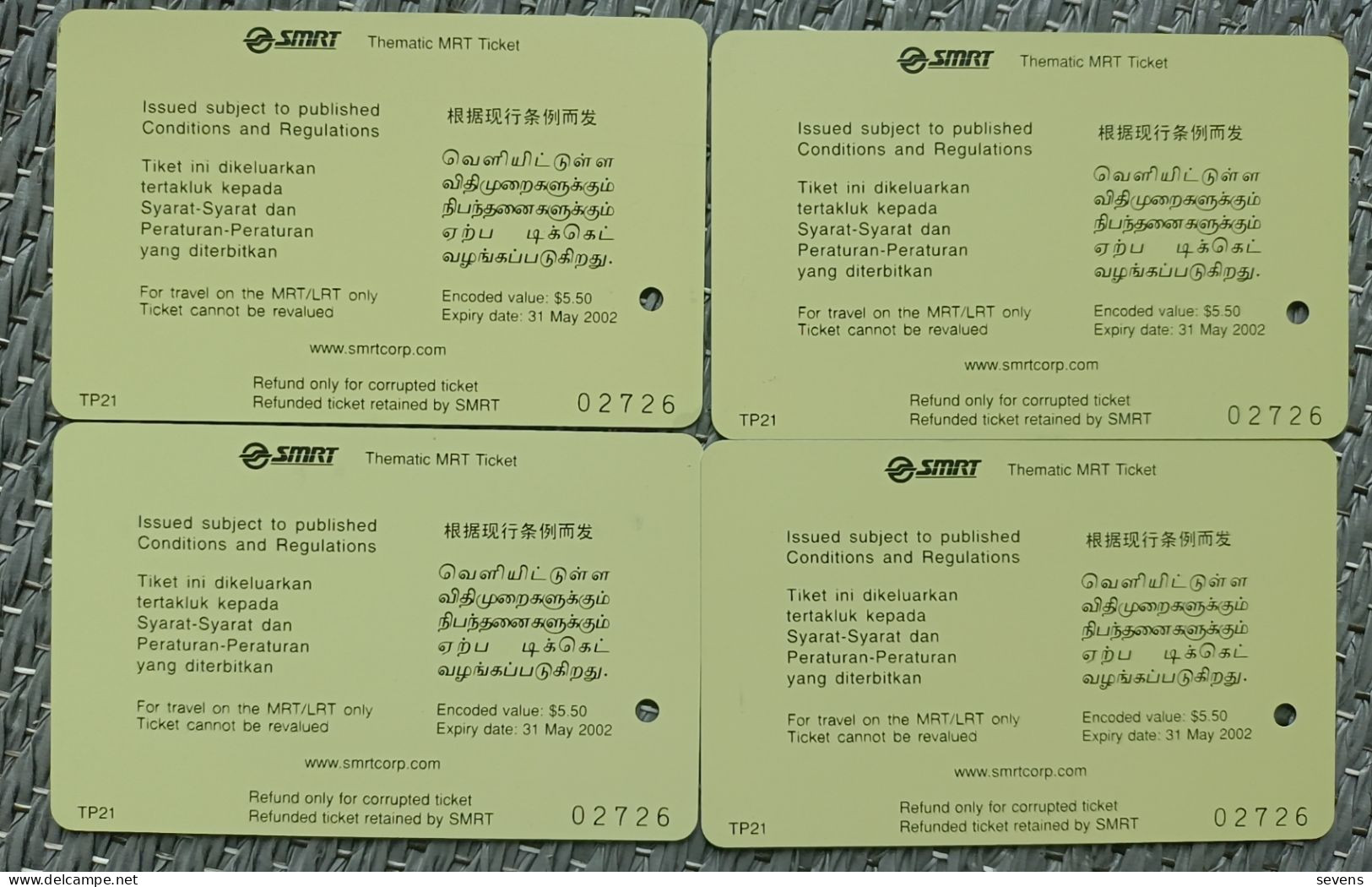 SMRT Metro Ticket Card, Thematic Ticket, Pisa Tower,Angkor Wat,the Great Wall,Taj Mahal, Set Of 4 - Singapore