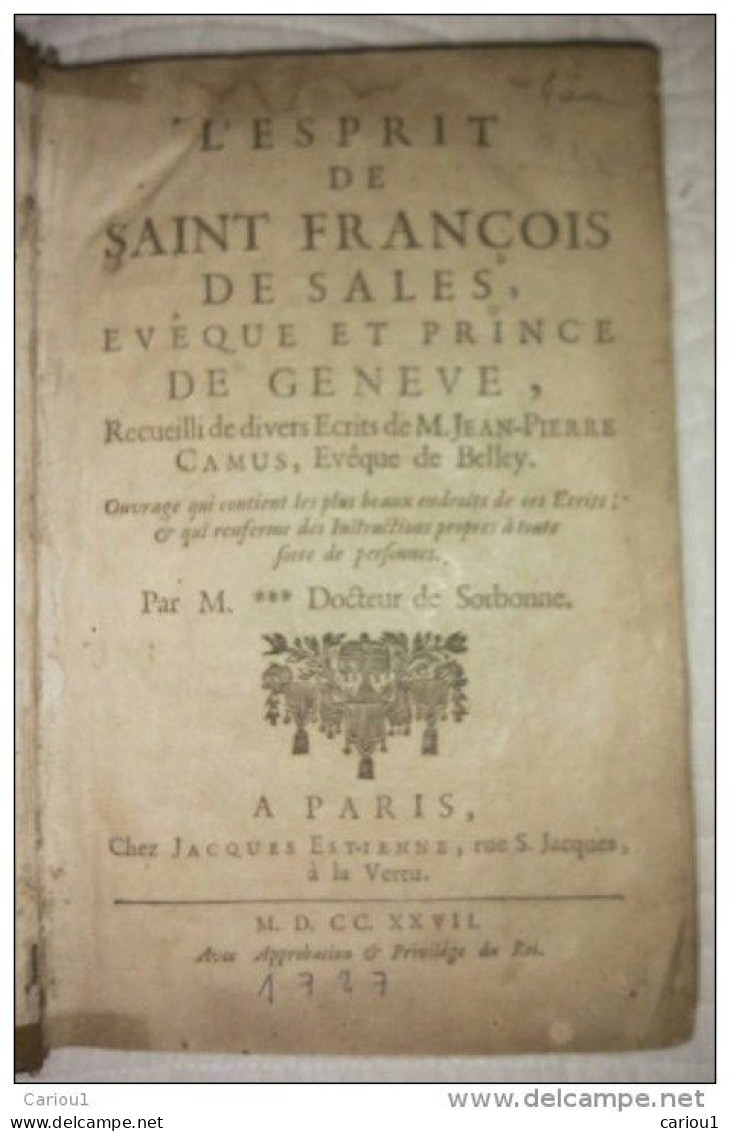 C1 Camus SAINT FRANCOIS DE SALES Eveque Prince GENEVE 1727 SAVOIE Annecy BELLEY Port Inclus France - 1701-1800