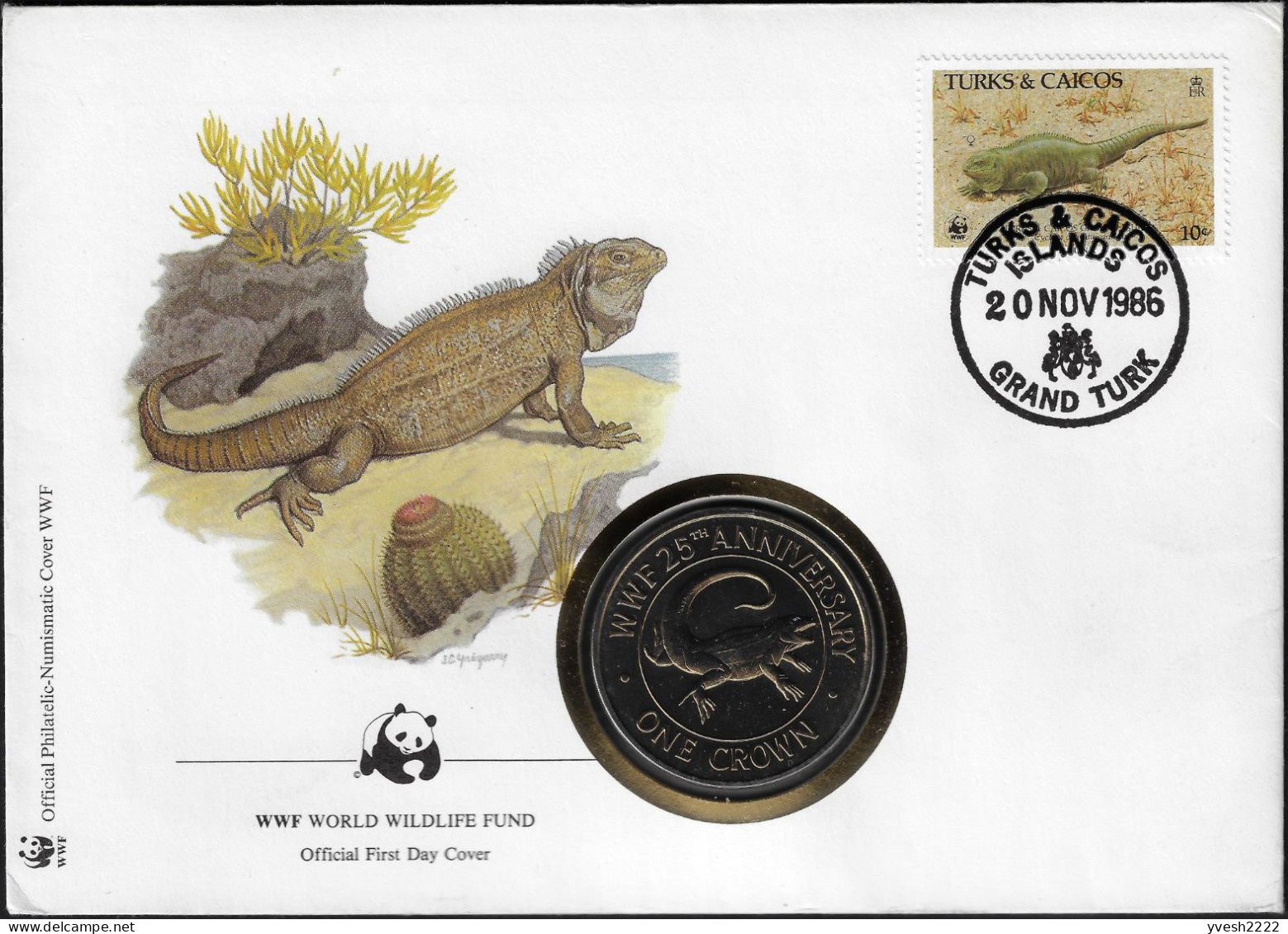 Turks Et Caïques 1986 Y&T 759 Sur FDC. WWF, Iguane. Monnaie - Altri & Non Classificati