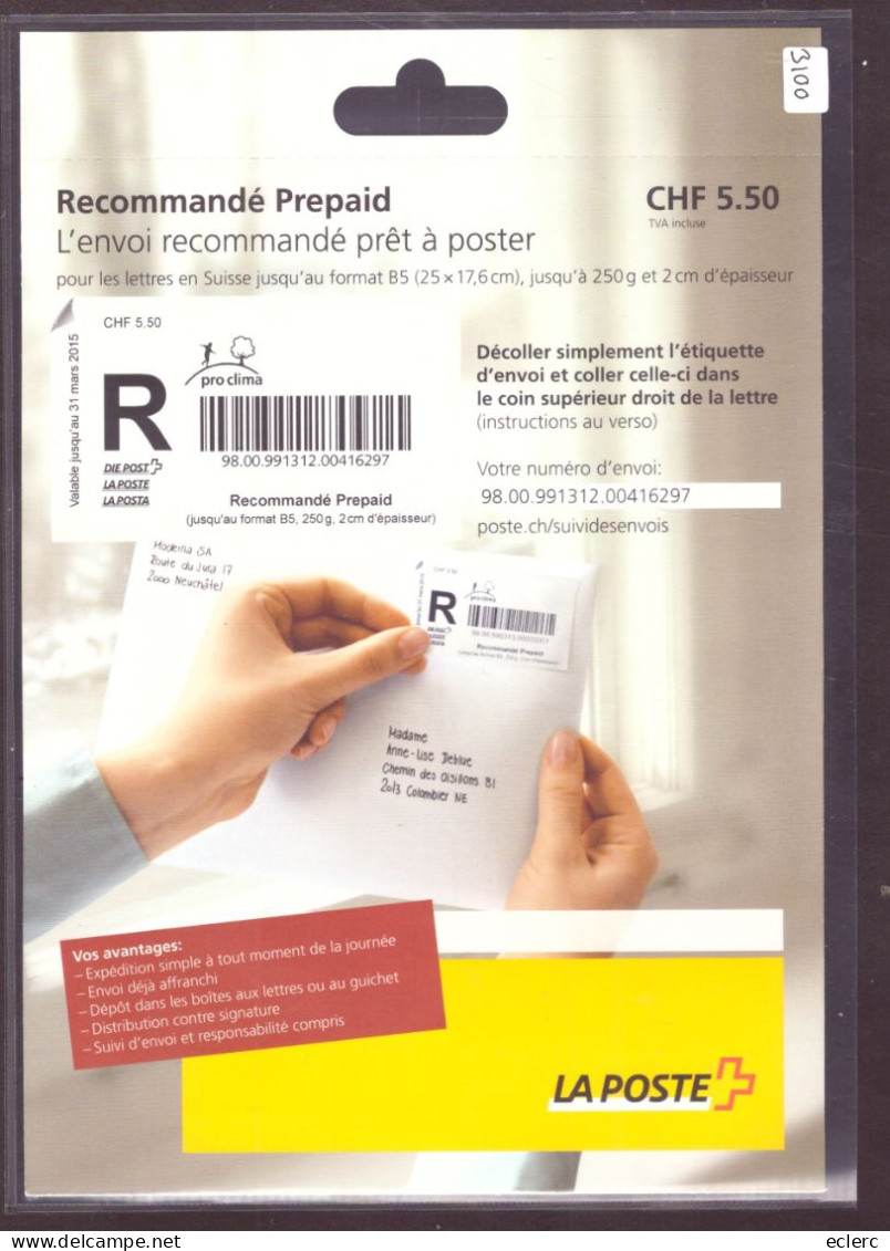 CARTE AUTOCOLLANTE RECOMMANDE PREPAID - PROMOTION DE LA POSTE SUISSE EN 2015 - Automatenmarken