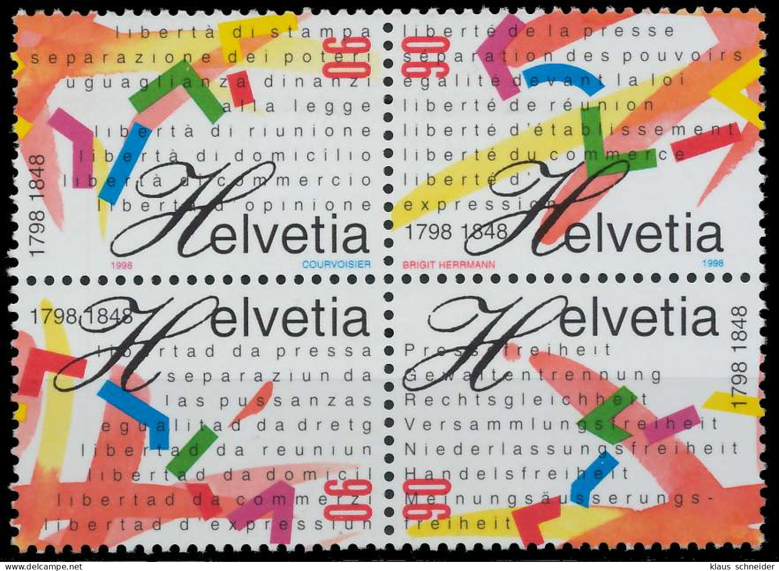 SCHWEIZ 1998 Nr 1633VBd-1636VBd Postfrisch VIERERBLOCK X683CF2 - Unused Stamps