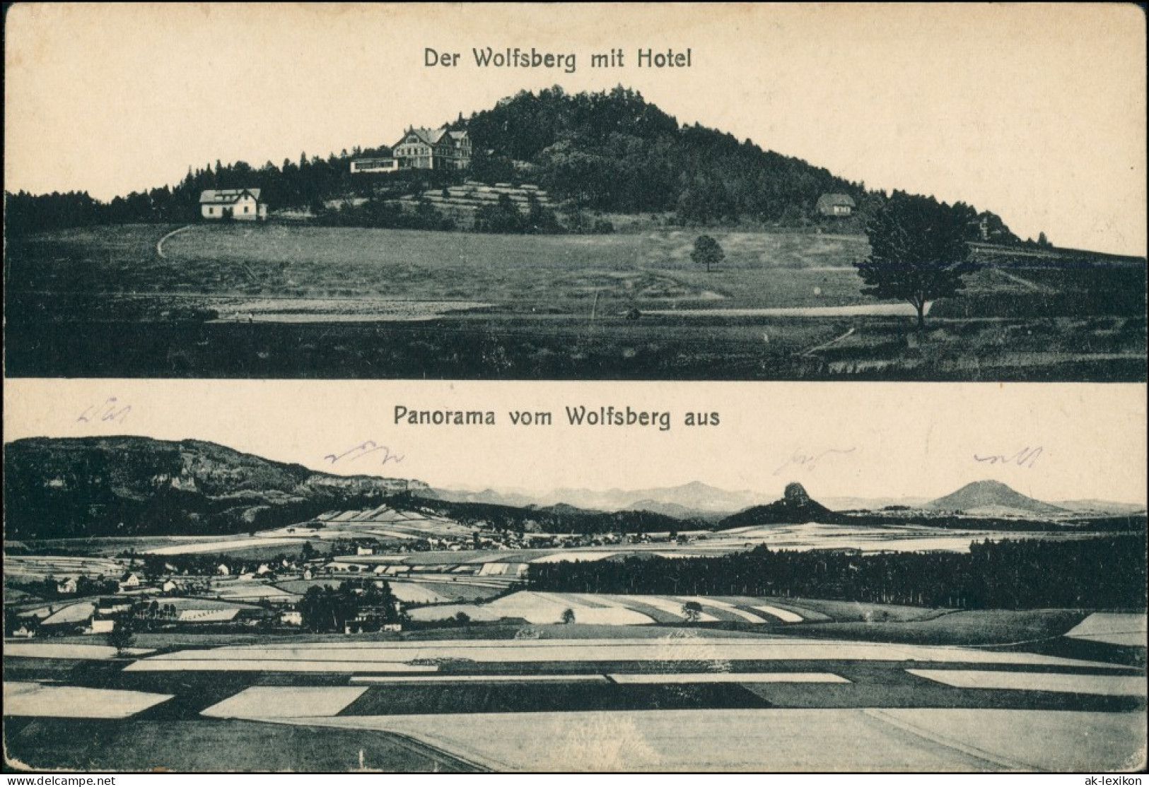 Reinhardtsdorf-Schöna 2Bild Panorama Wolfsberg Kaiserkrone Zirkelstein Ca. 1920 - Schoena