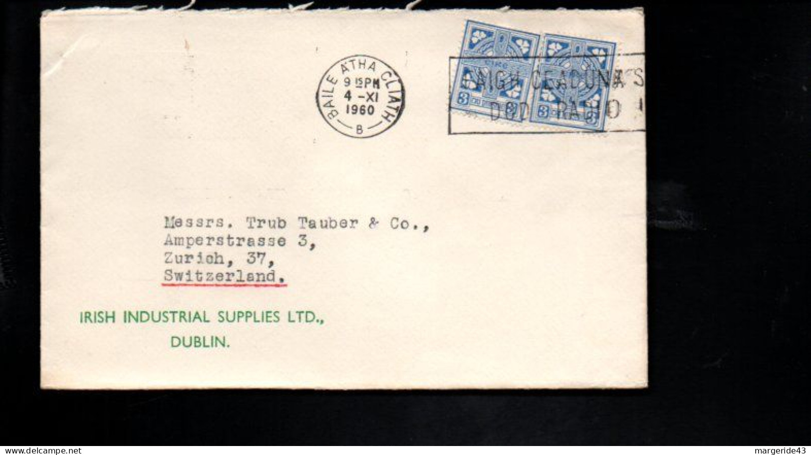 IRLANDE AFFRANCHISSEMENT COMPOSE SUR LETTRE POUR LA SUISSE 1960 - Covers & Documents