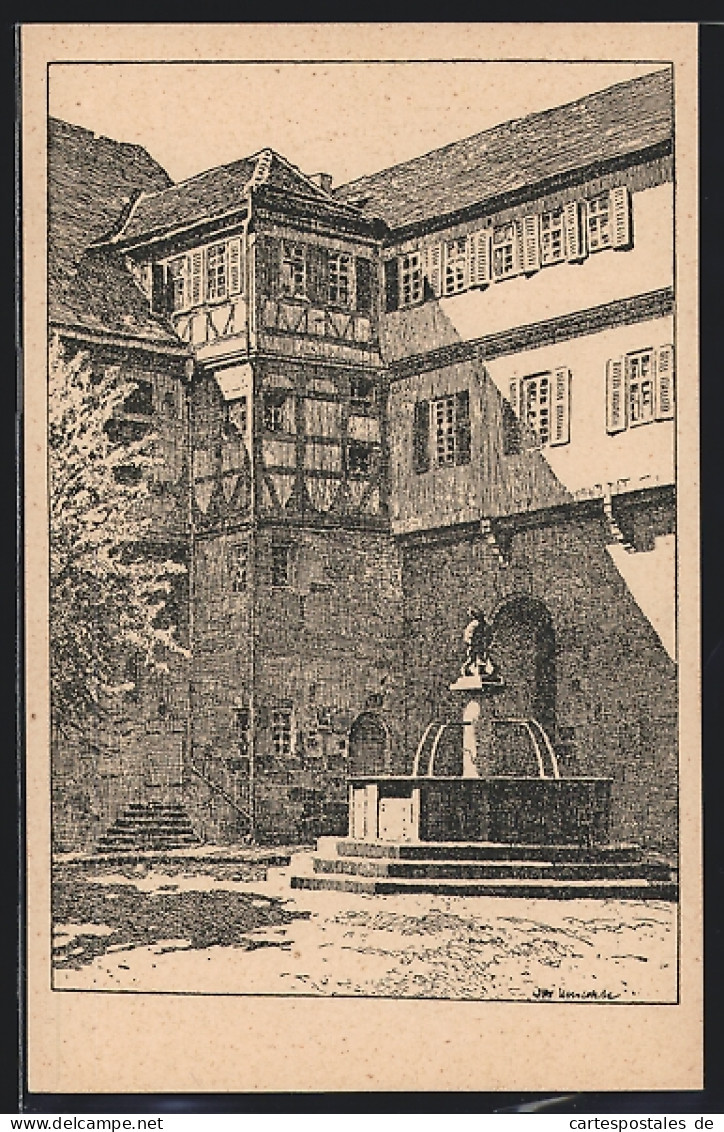 Künstler-AK Otto Ubbelohde: Schlosshof Mit Springbrunnen  - Ubbelohde, Otto