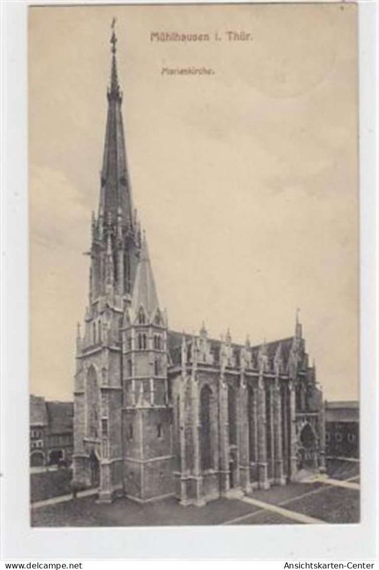 39060605 - Muehlhausen In Thueringen. Marienkirche Gelaufen 1910. Leichter Stempeldurchdruck. Rueckseite Leicht Stockfl - Muehlhausen