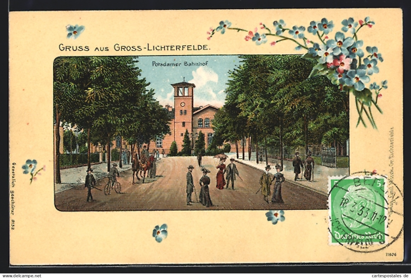 Lithographie Berlin-Lichterfelde, Potsdamer Bahnhof, Allee  - Lichterfelde