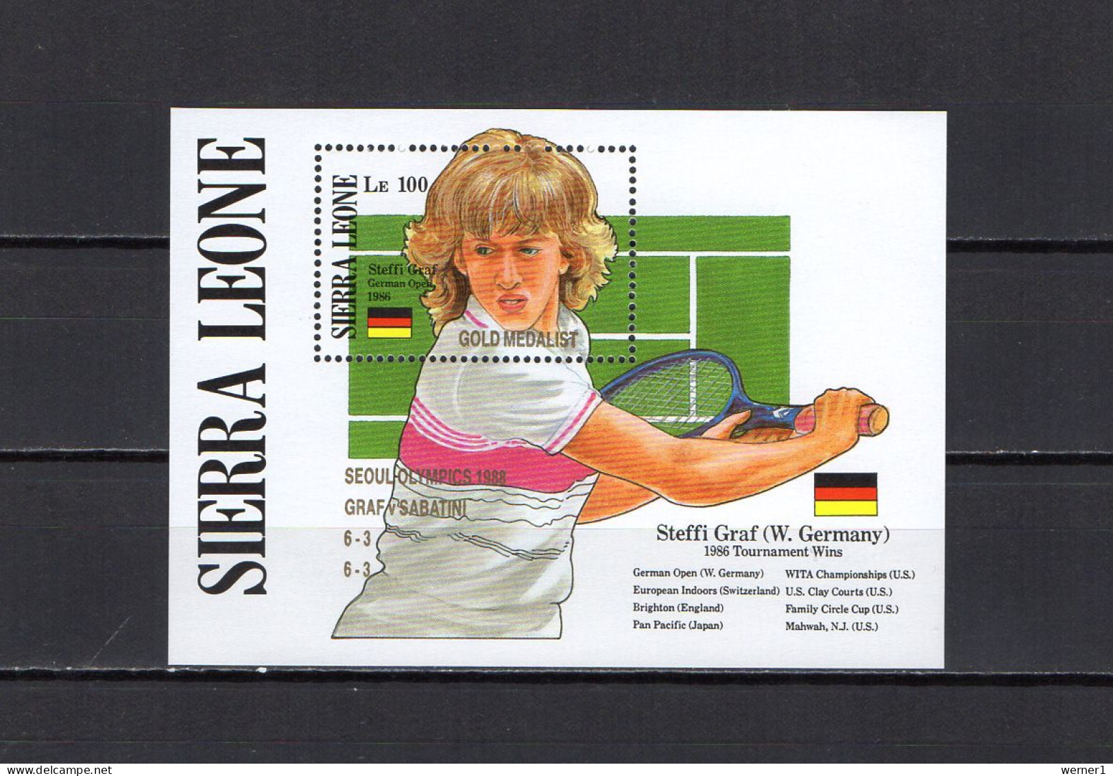 Sierra Leone 1989 Olympic Games Seoul, Tennis, Steffi Graf S/s With Winners Overprint MNH - Zomer 1988: Seoel