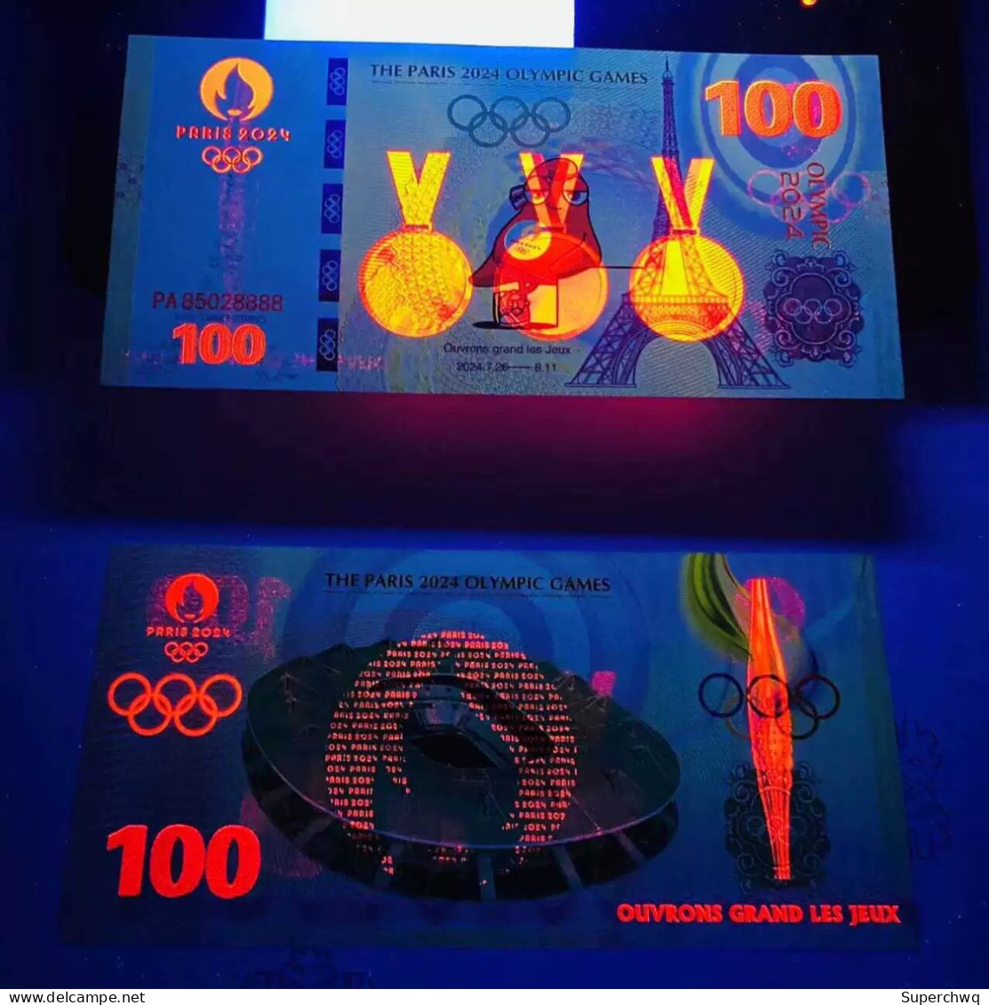 2024 Paris, France Testing Anti-counterfeiting Fluorescent Commemorative Banknotes, Sports Meet，UNC - Andere & Zonder Classificatie