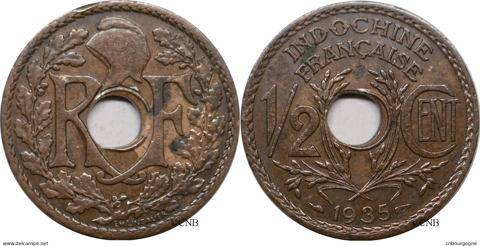 Indochine - Colonie Française - 1/2 Centime 1935 - TTB/XF45 - Mon6289 - Indochine