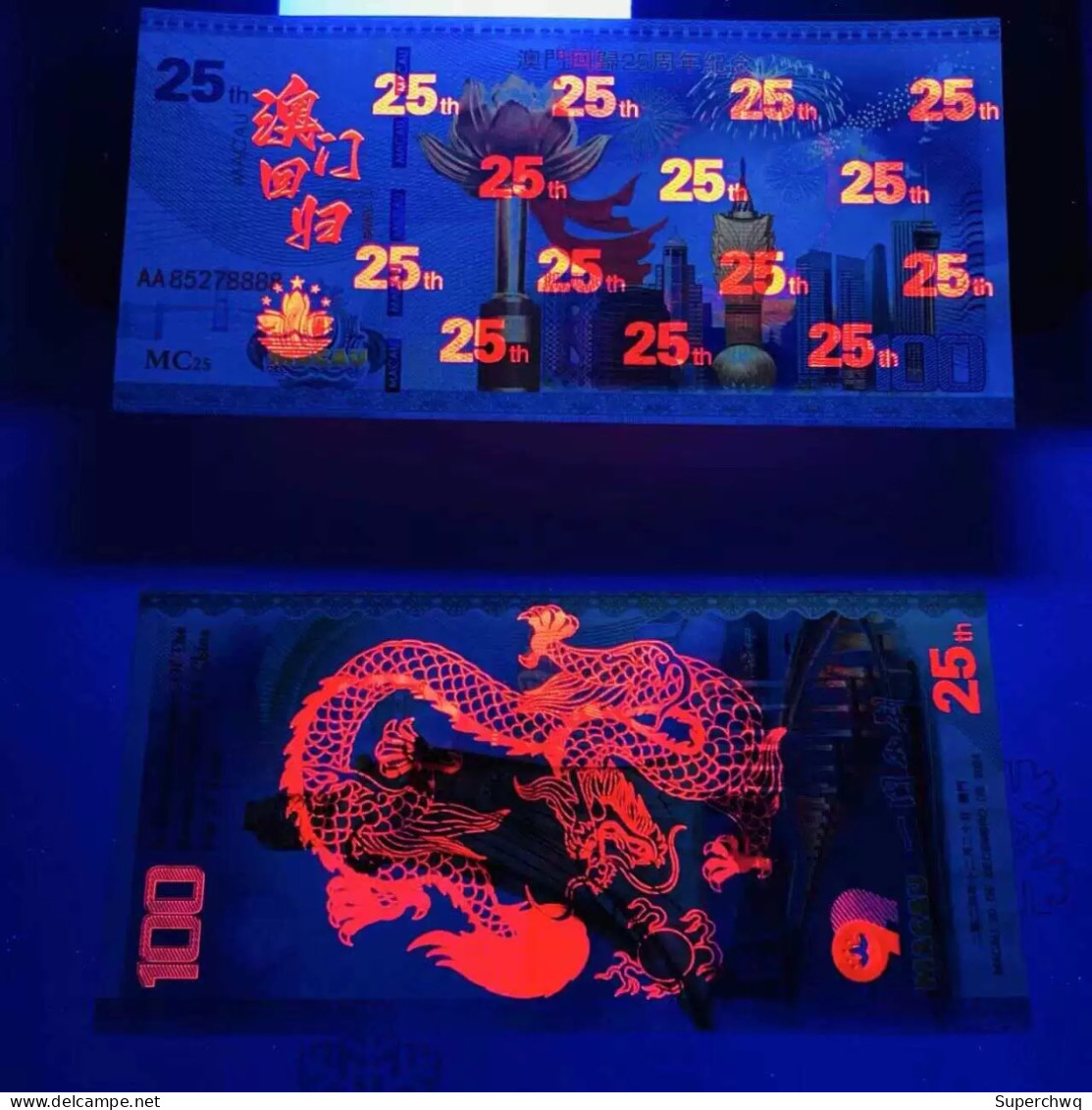 China Banknote Collection,1999-2024 Macau's 25th Anniversary Of Return Commemorative Fluorescent Notes，UNC - Chine