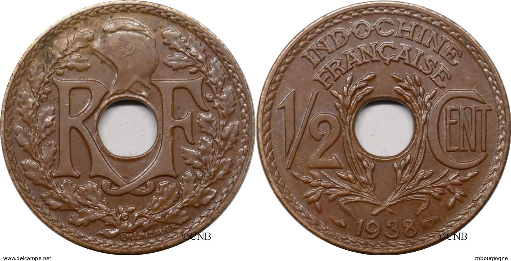 Indochine - Colonie Française - 1/2 Centime 1938 - TTB+/AU50 - Mon6291 - Indochine